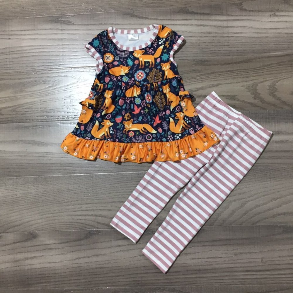 Boutique Girls Fox Sleeveless Ruffle Tunic & Leggings Outfit Set